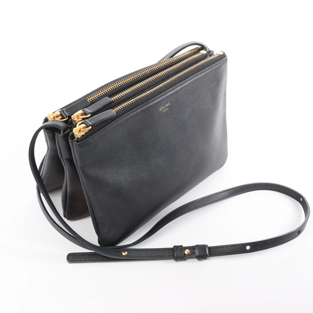 Celine Trio Small Leather Crossbody bag in Black