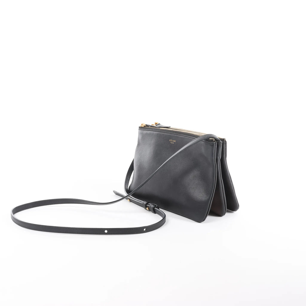 Celine Trio Small Leather Crossbody bag in Black