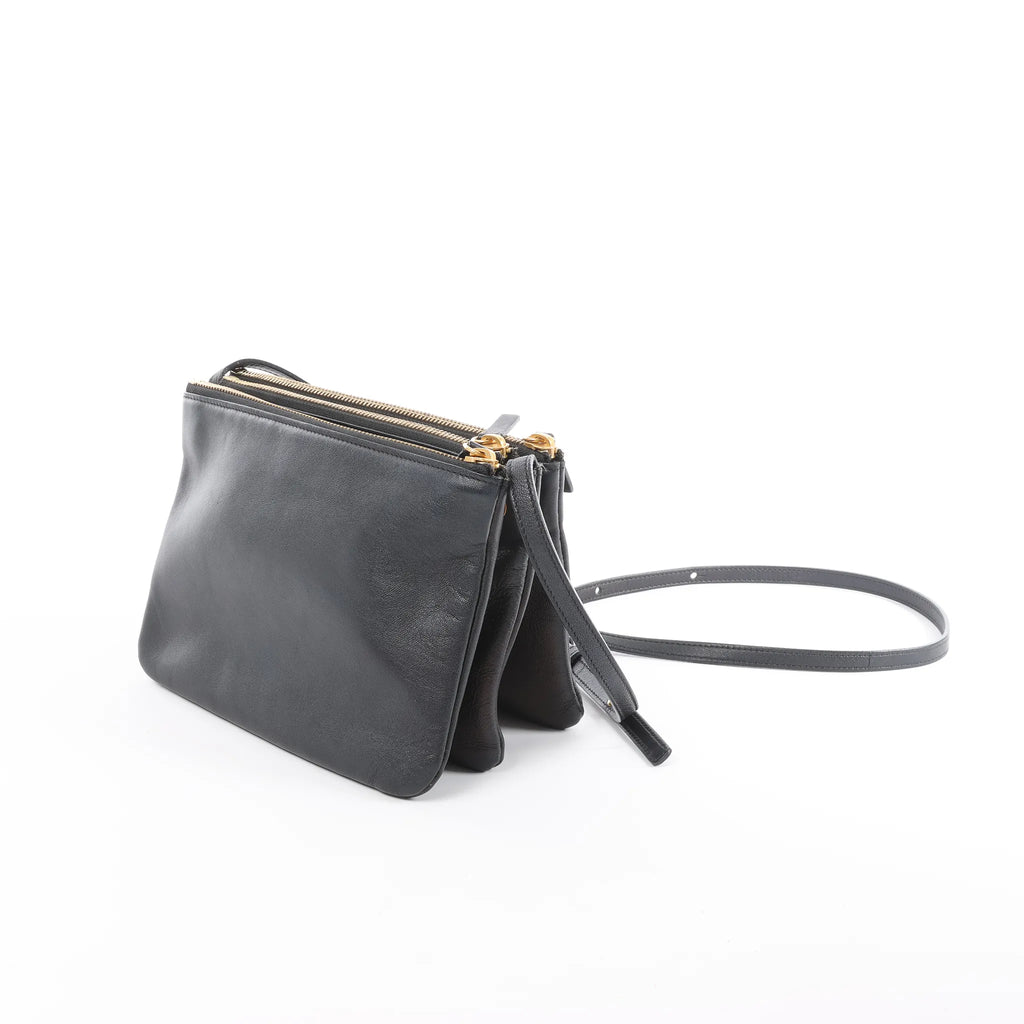Celine Trio Small Leather Crossbody bag in Black