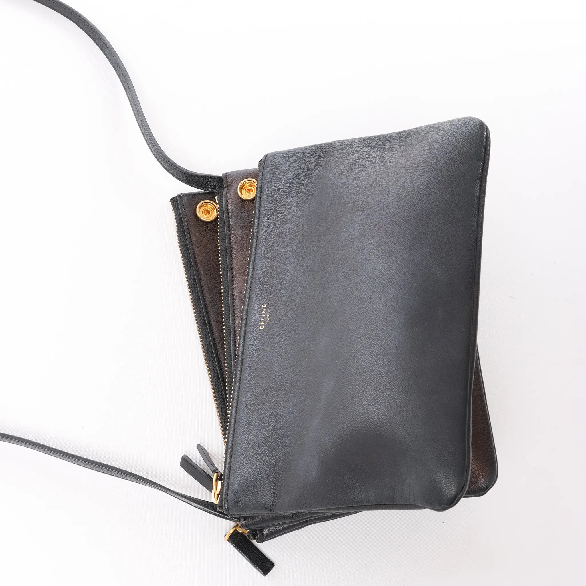Celine Trio Small Leather Crossbody bag in Black