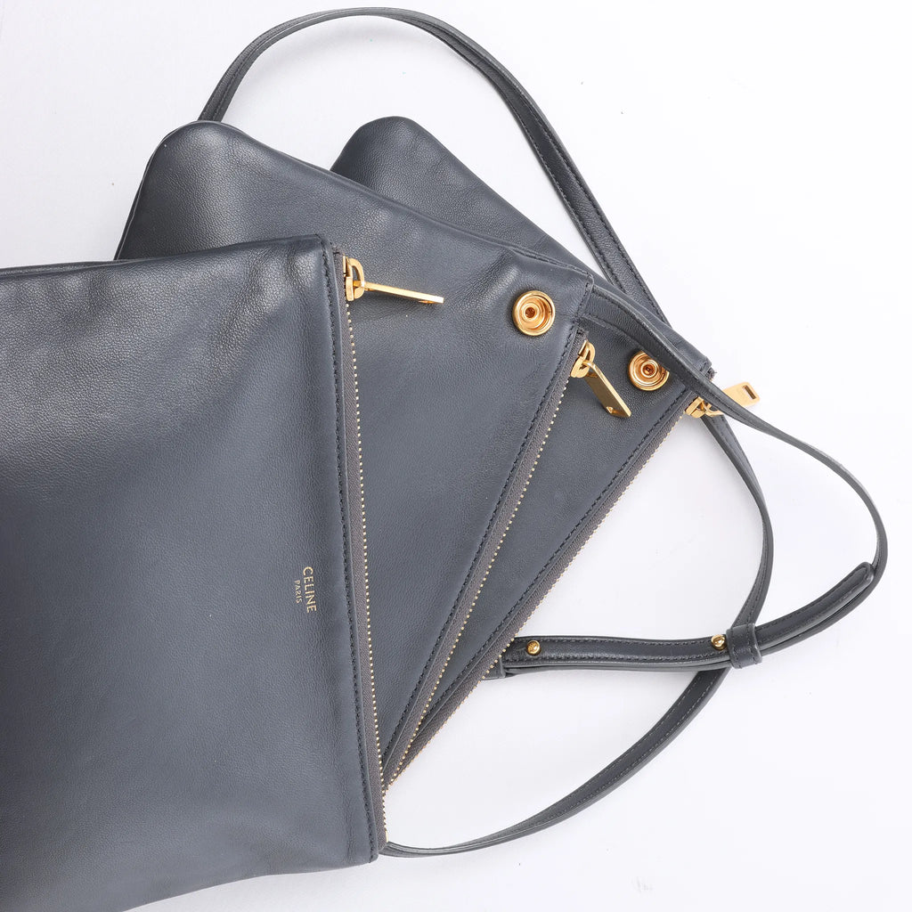 Celine Trio Small Leather Crossbody bag in Gray