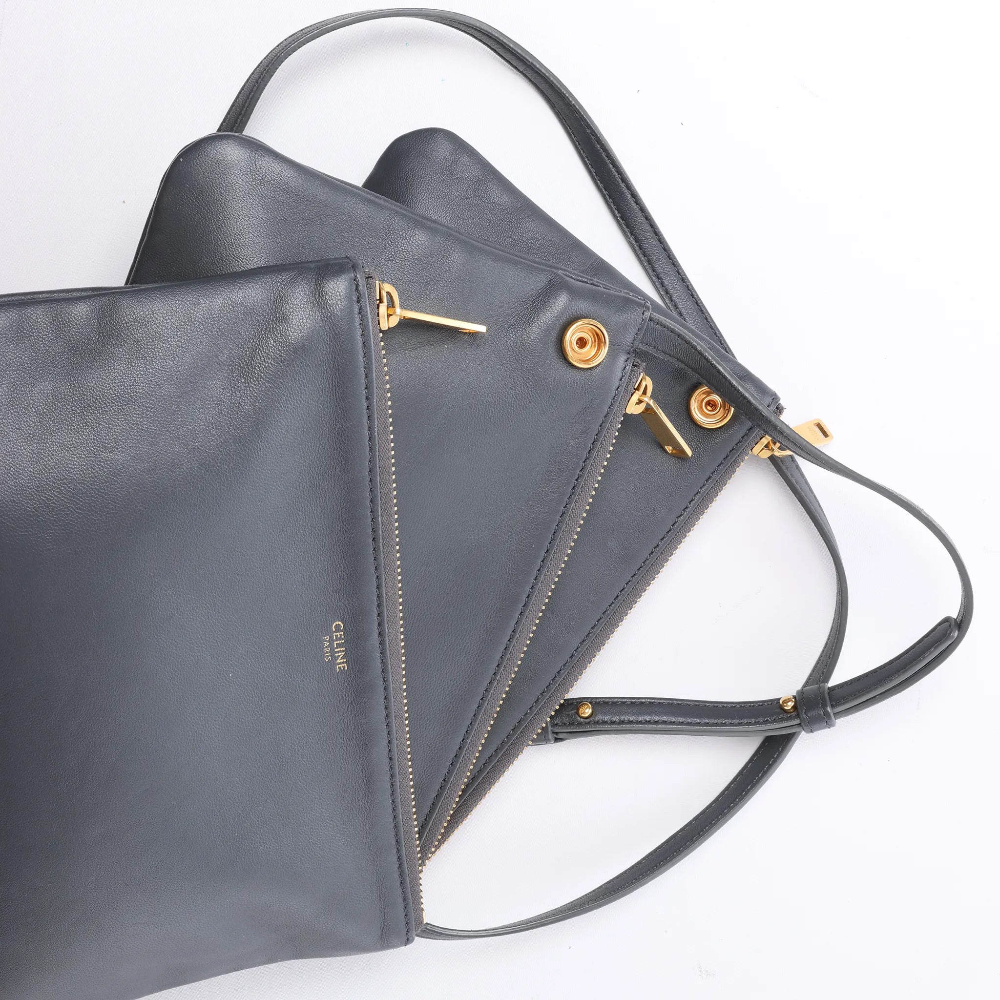 Celine Trio Small Leather Crossbody bag in Gray