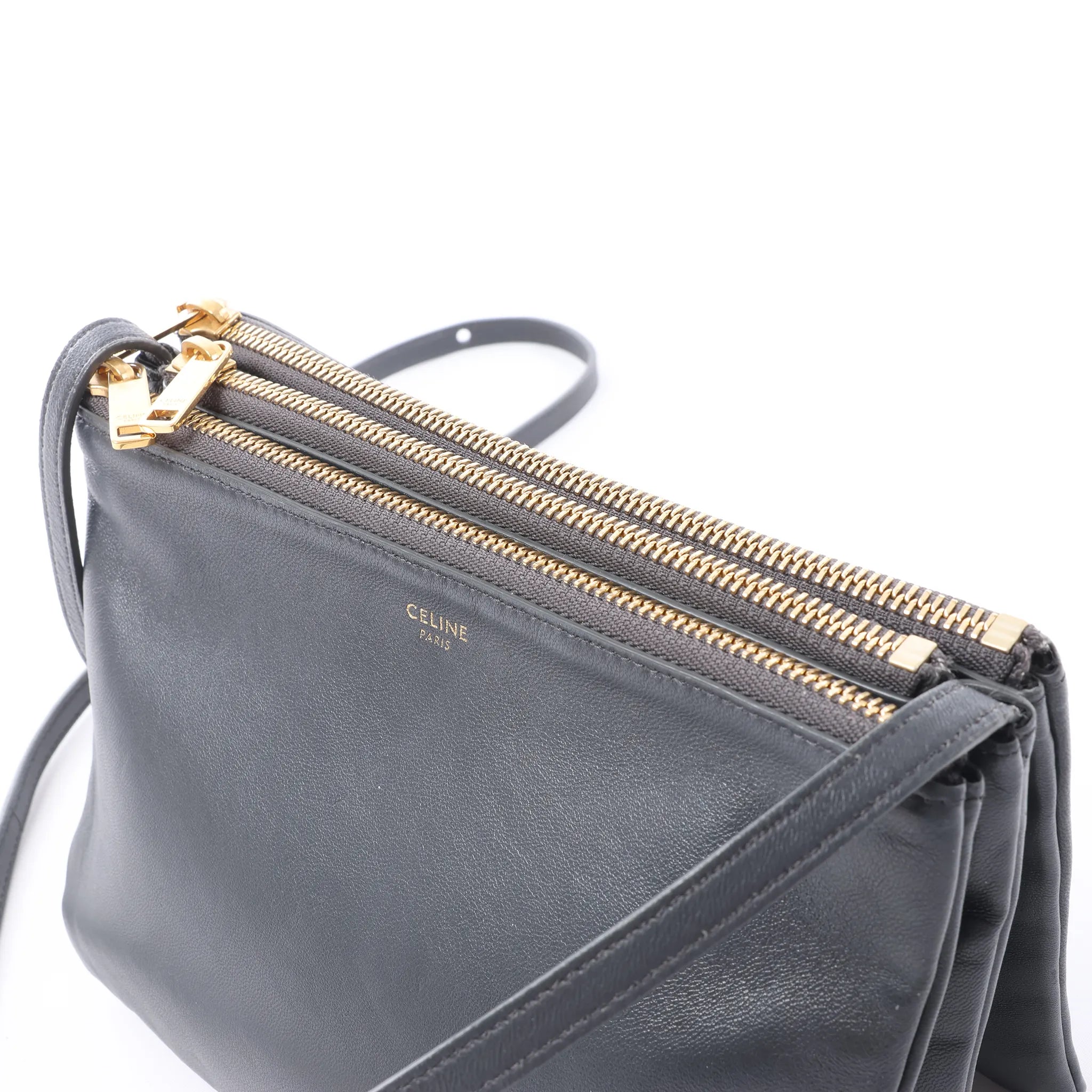 Celine Trio Small Leather Crossbody bag in Gray