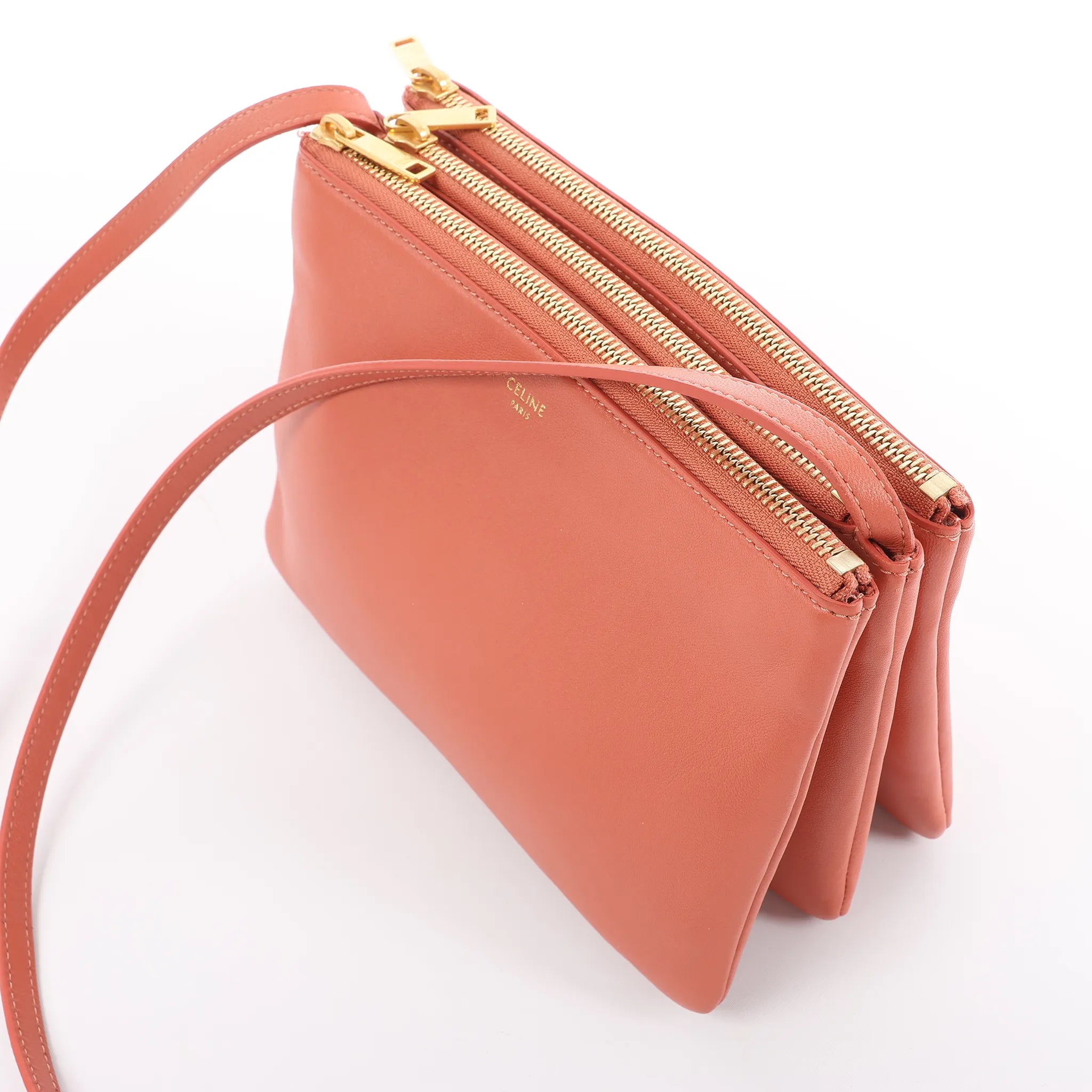 Celine Trio Small Leather Crossbody bag in Orange