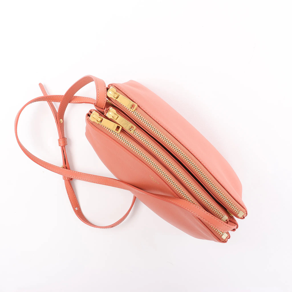 Celine Trio Small Leather Crossbody bag in Orange