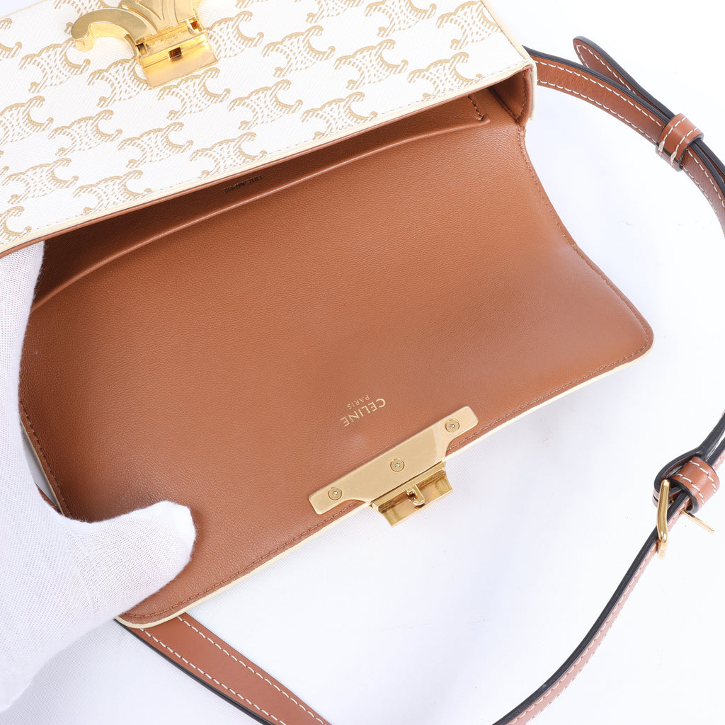 Celine Triomphe Claude PVC & Leather Shoulder bag in Beige