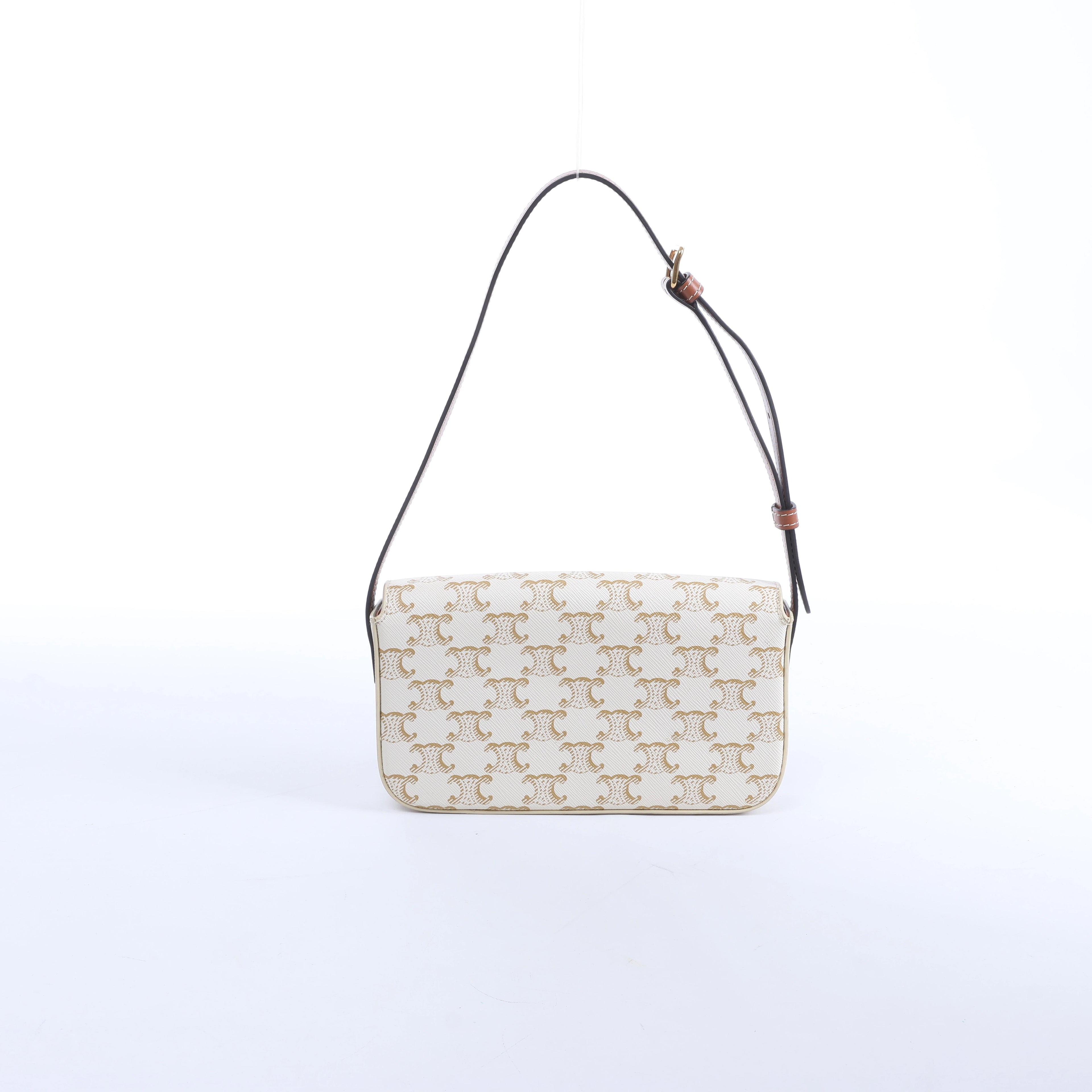 Celine Triomphe Claude PVC & Leather Shoulder bag in Beige