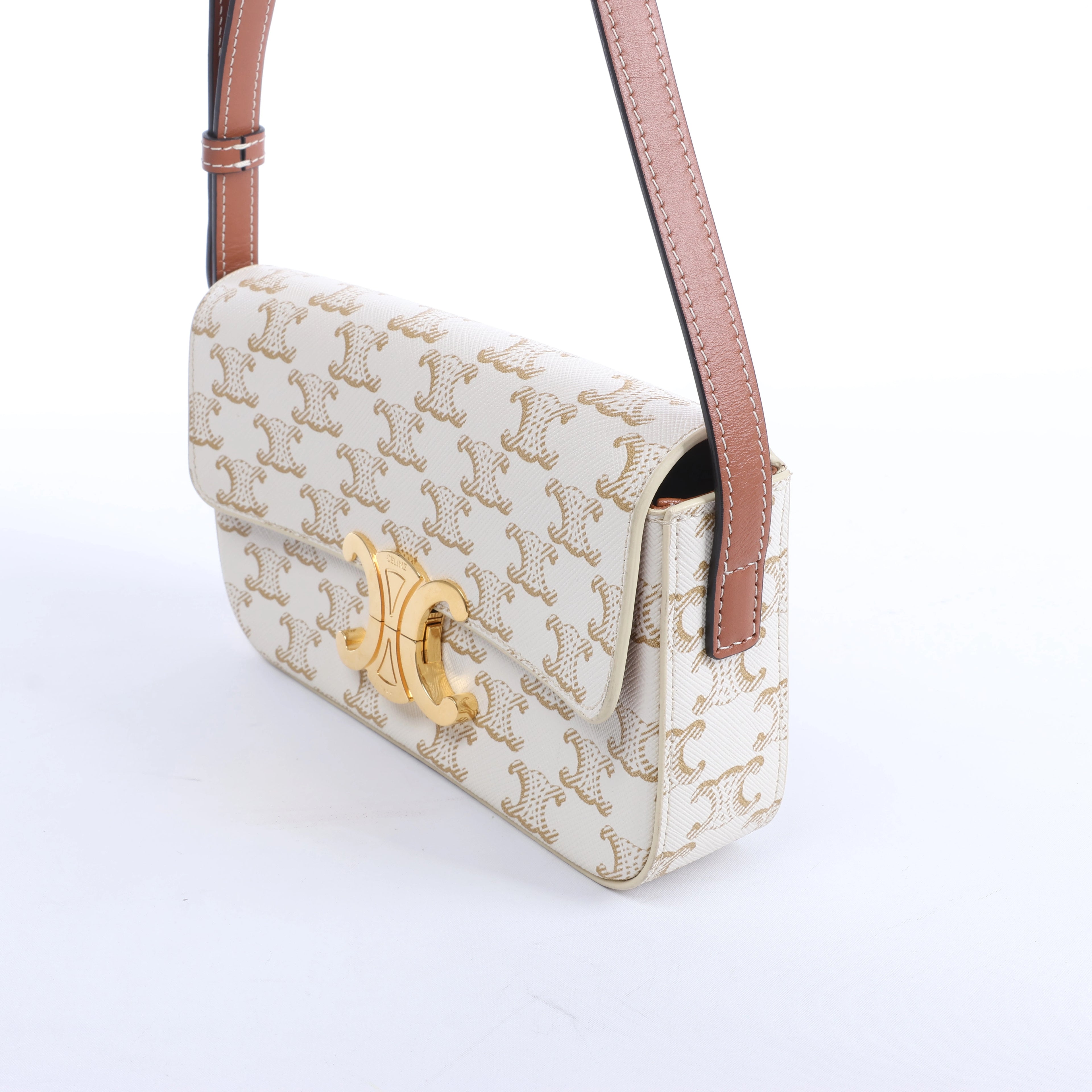Celine Triomphe Claude PVC & Leather Shoulder bag in Beige