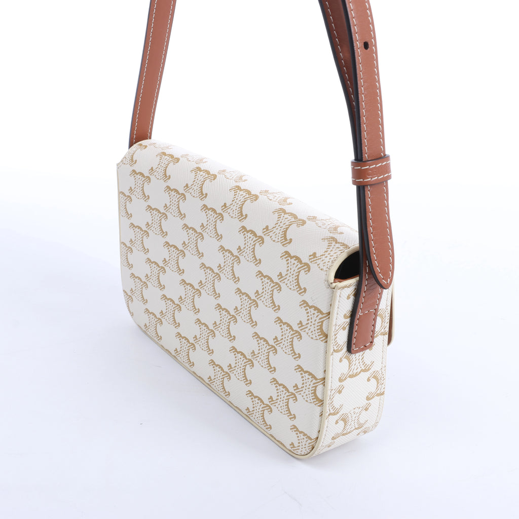 Celine Triomphe Claude PVC & Leather Shoulder bag in Beige