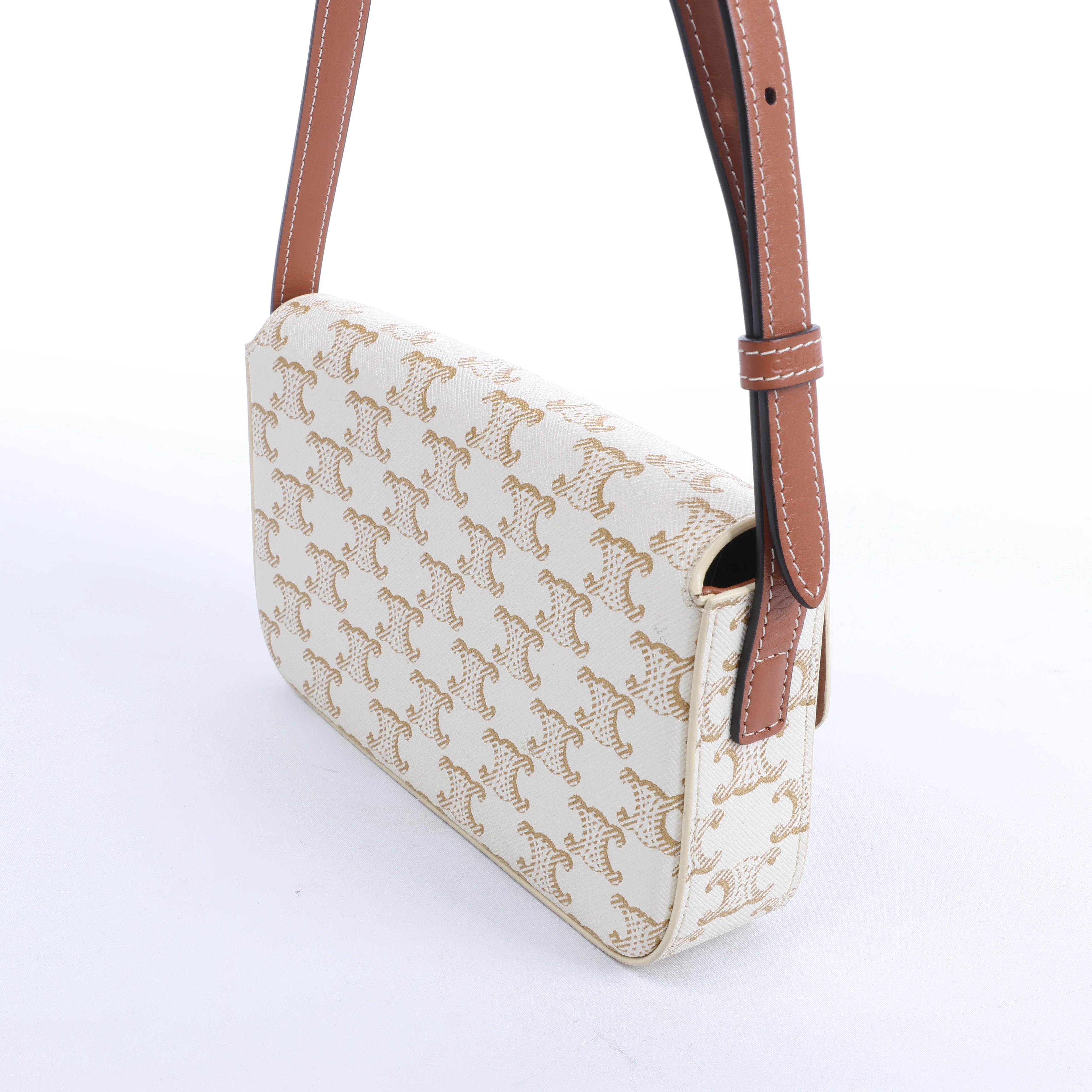 Celine Triomphe Claude PVC & Leather Shoulder bag in Beige