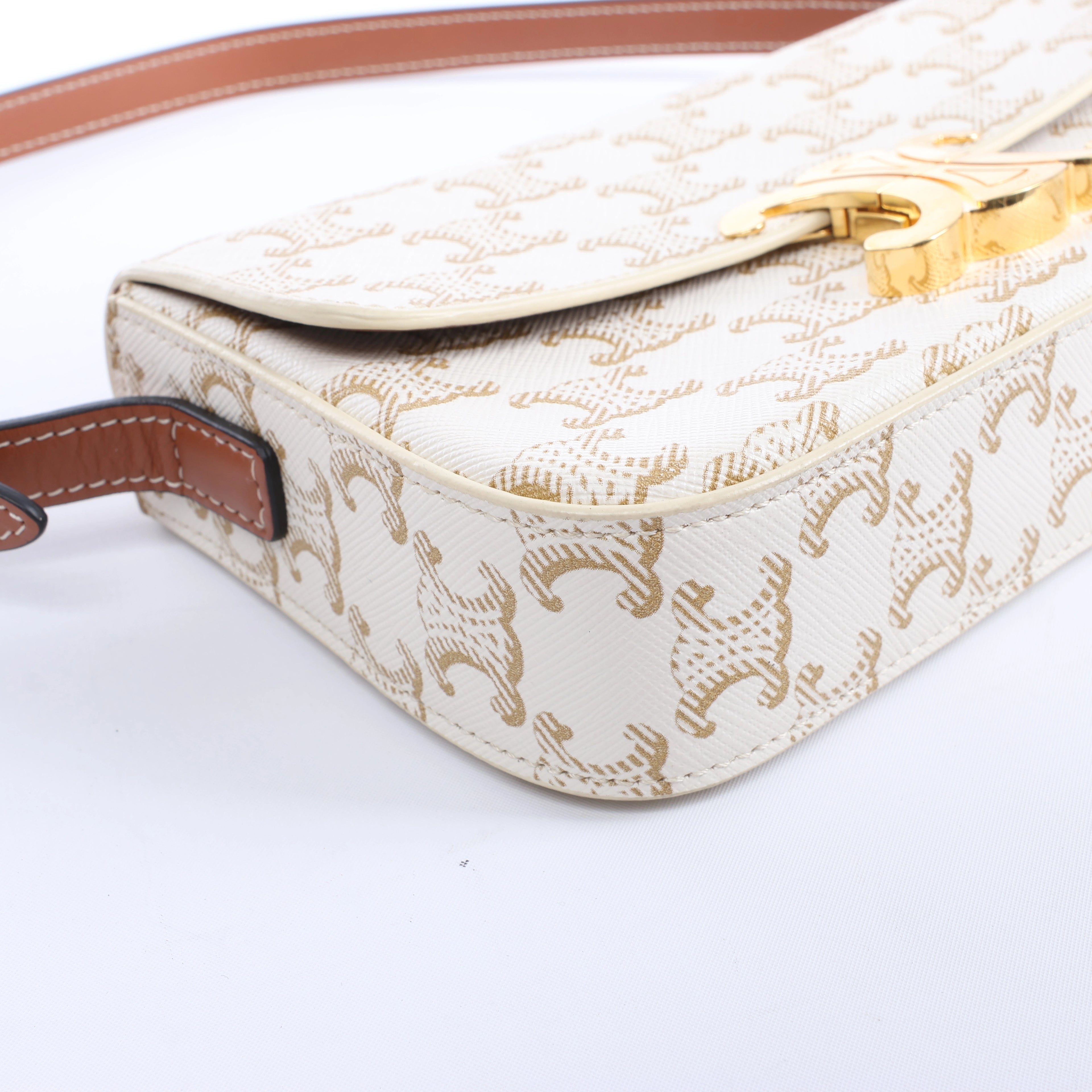 Celine Triomphe Claude PVC & Leather Shoulder bag in Beige