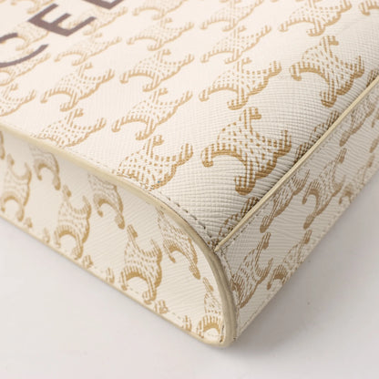 Celine Triomphe Mini Vertical Hippopotamus PVC x Leder 2-Wege Handtasche Weiß x Braun