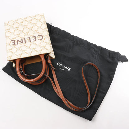 Celine Triomphe Mini Vertical Hippopotamus PVC x Leder 2-Wege Handtasche Weiß x Braun