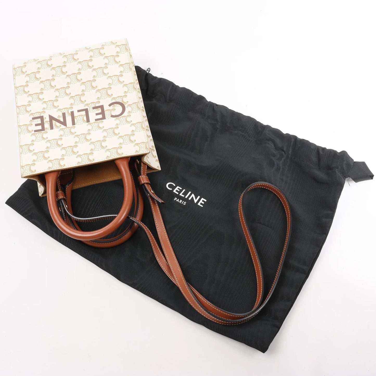 Celine Triomphe Mini Vertical Hippopotamus PVC x Leather 2Way Handbag White x Brown