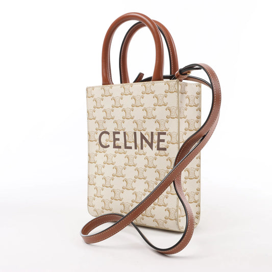 Celine Triomphe Mini Vertical Hippopotamus PVC x Leather 2Way Handbag White x Brown