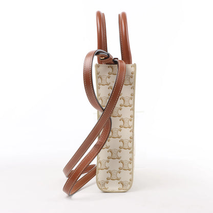 Celine Triomphe Mini Vertical Hippopotamus PVC x Leather 2Way Handbag White x Brown