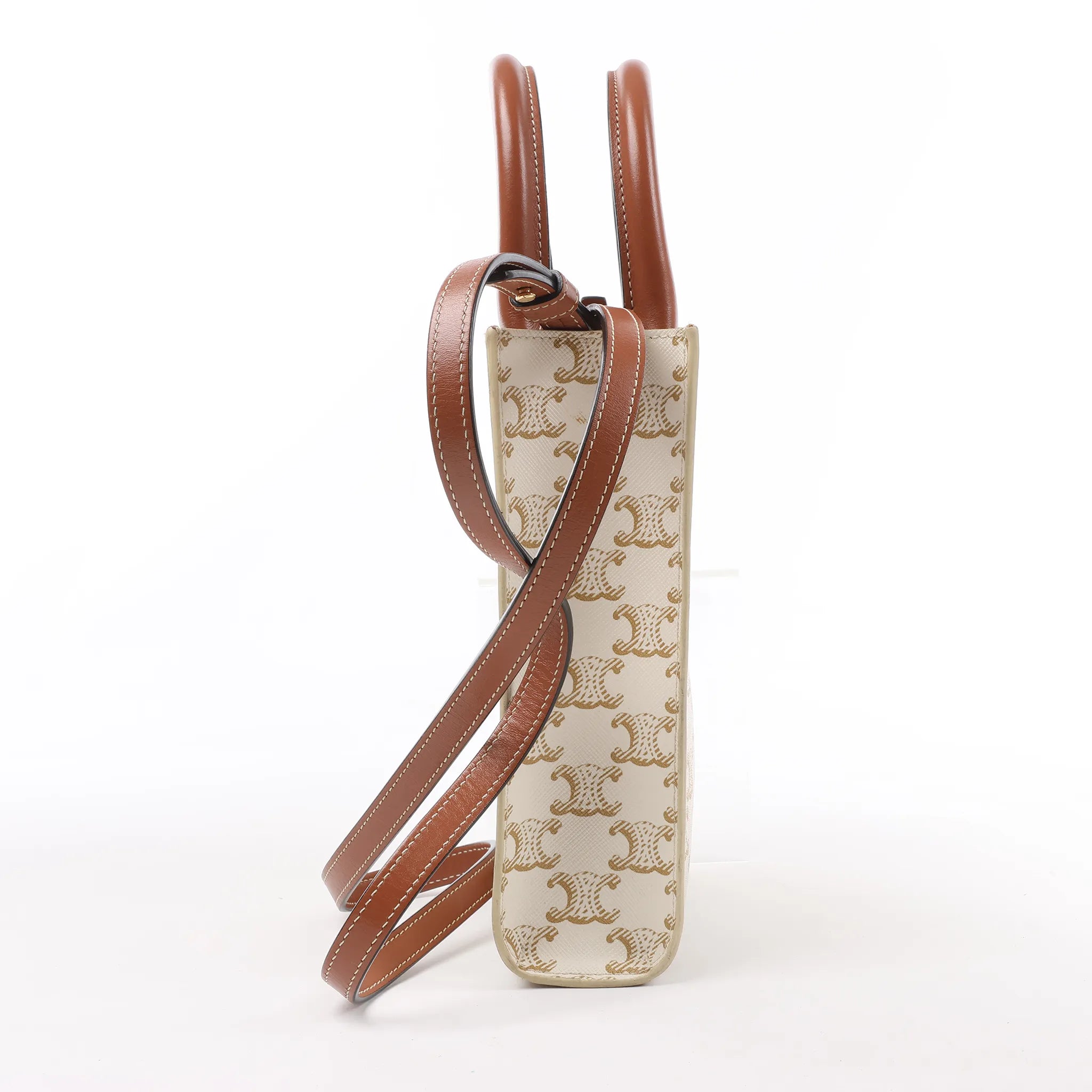 Celine Triomphe Mini Vertical Hippopotamus PVC x Leather 2Way Handbag White x Brown