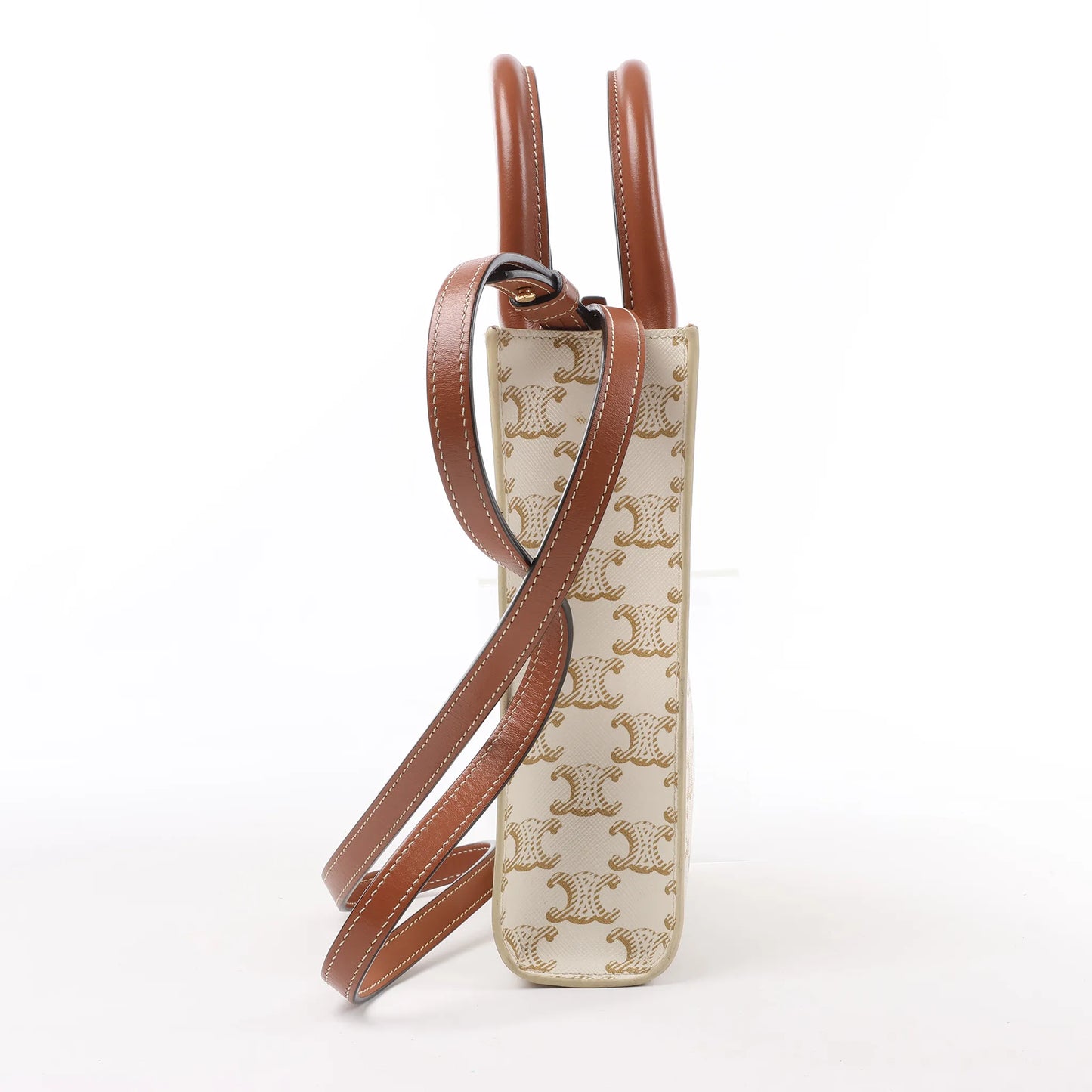 Celine Triomphe Mini Vertical Hippopotamus PVC x Leather 2Way Handbag White x Brown