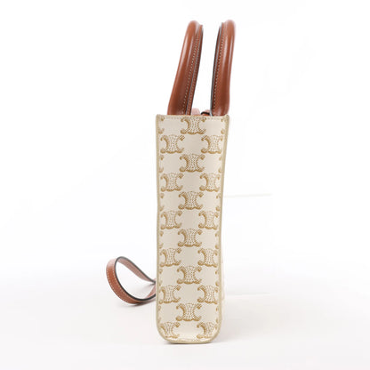 Celine Triomphe Mini Vertical Hippopotamus PVC x Leather 2Way Handbag White x Brown