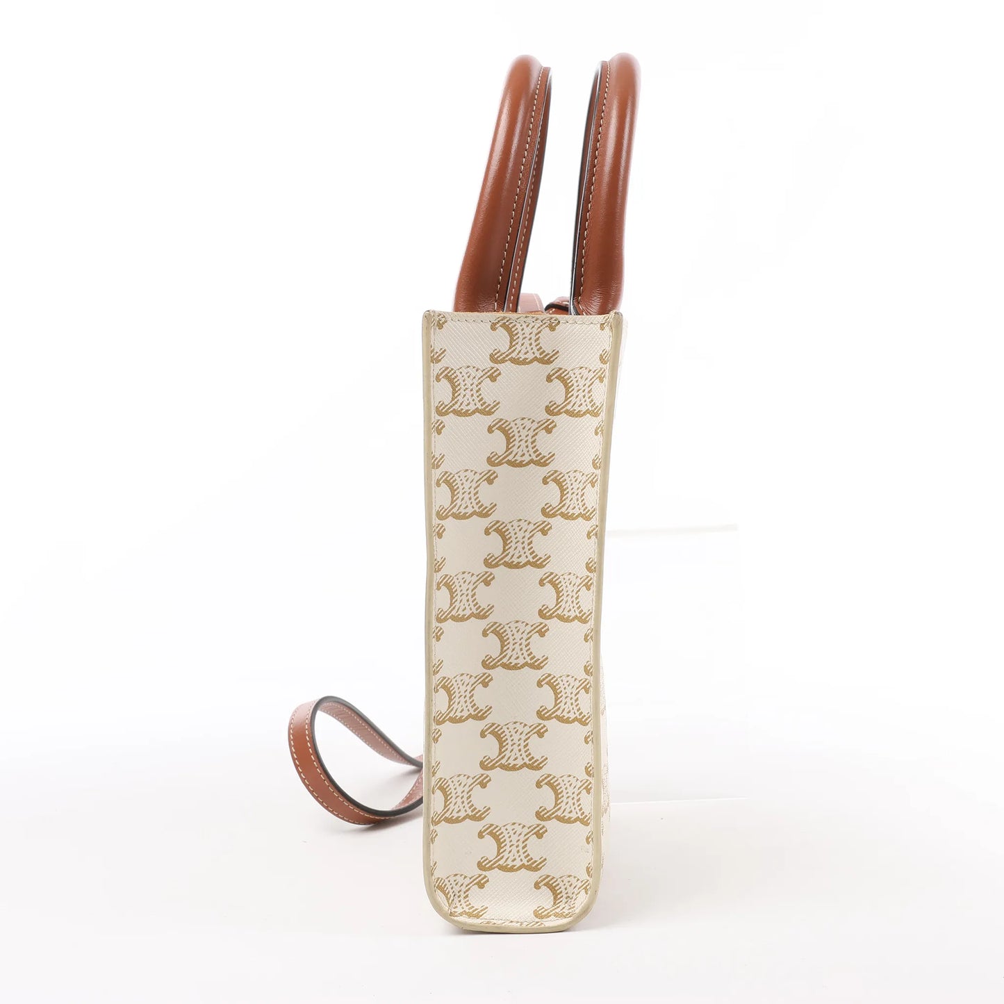 Celine Triomphe Mini Vertical Hippopotamus PVC x Leder 2-Wege Handtasche Weiß x Braun