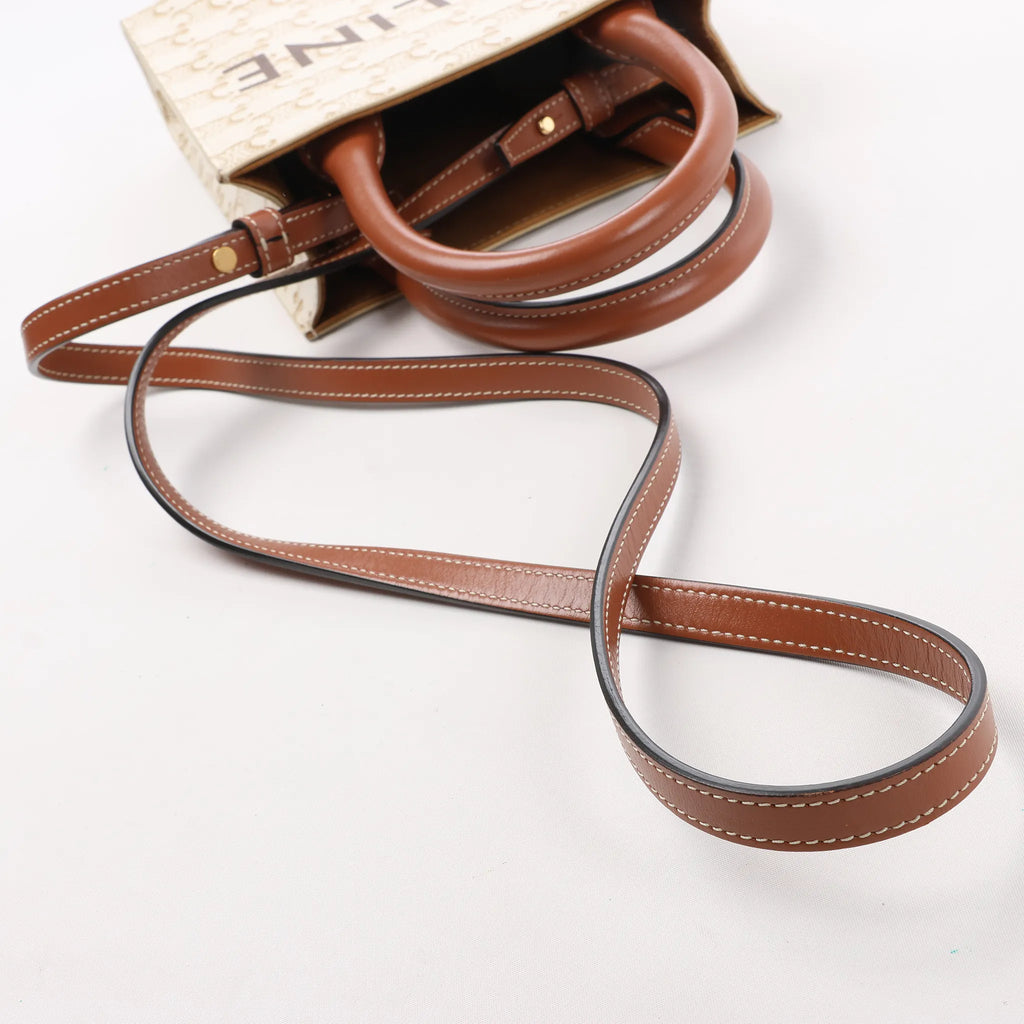 Celine Triomphe Mini Vertical Hippopotamus PVC x Leather 2Way Handbag White x Brown