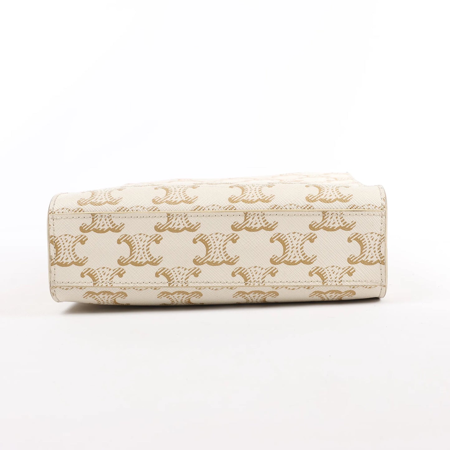 Celine Triomphe Mini Vertical Hippopotamus PVC x Leder 2-Wege Handtasche Weiß x Braun