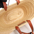 Celine Triomphe Straws x Leather 2Way Handbag Beige x Brown
