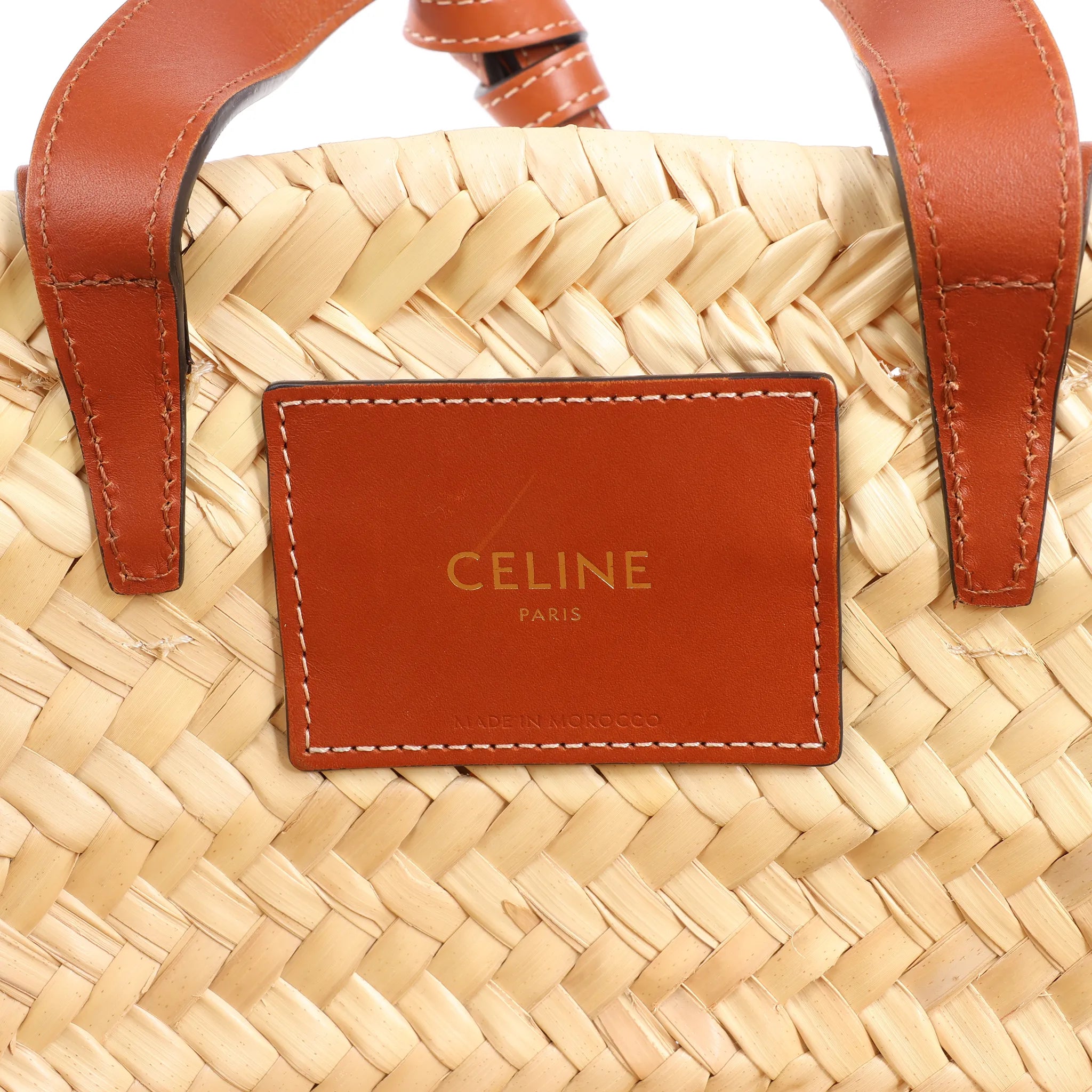 Celine Triomphe Straws x Leather 2Way Handbag Beige x Brown