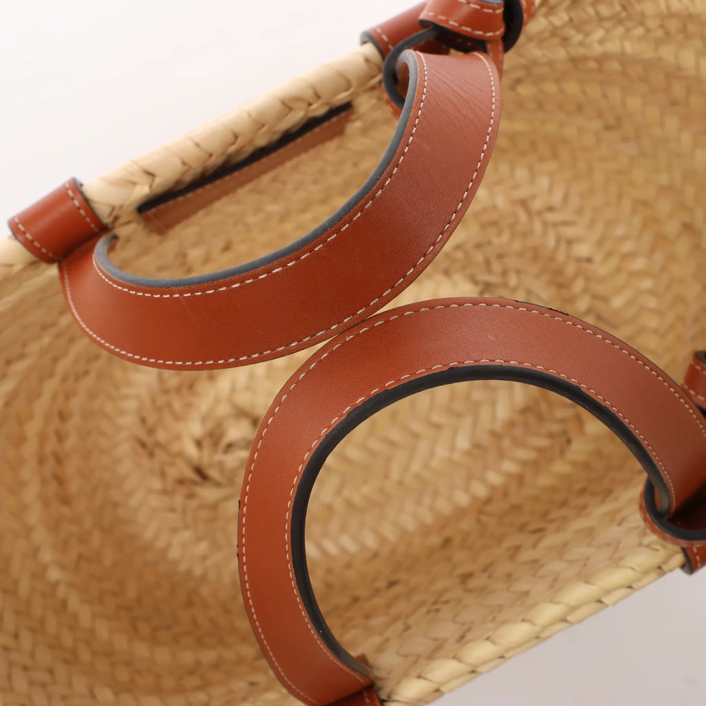 Celine Triomphe Straws x Leather 2Way Handbag Beige x Brown