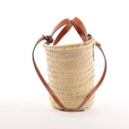 Celine Triomphe Straws x Leather 2Way Handbag Beige x Brown