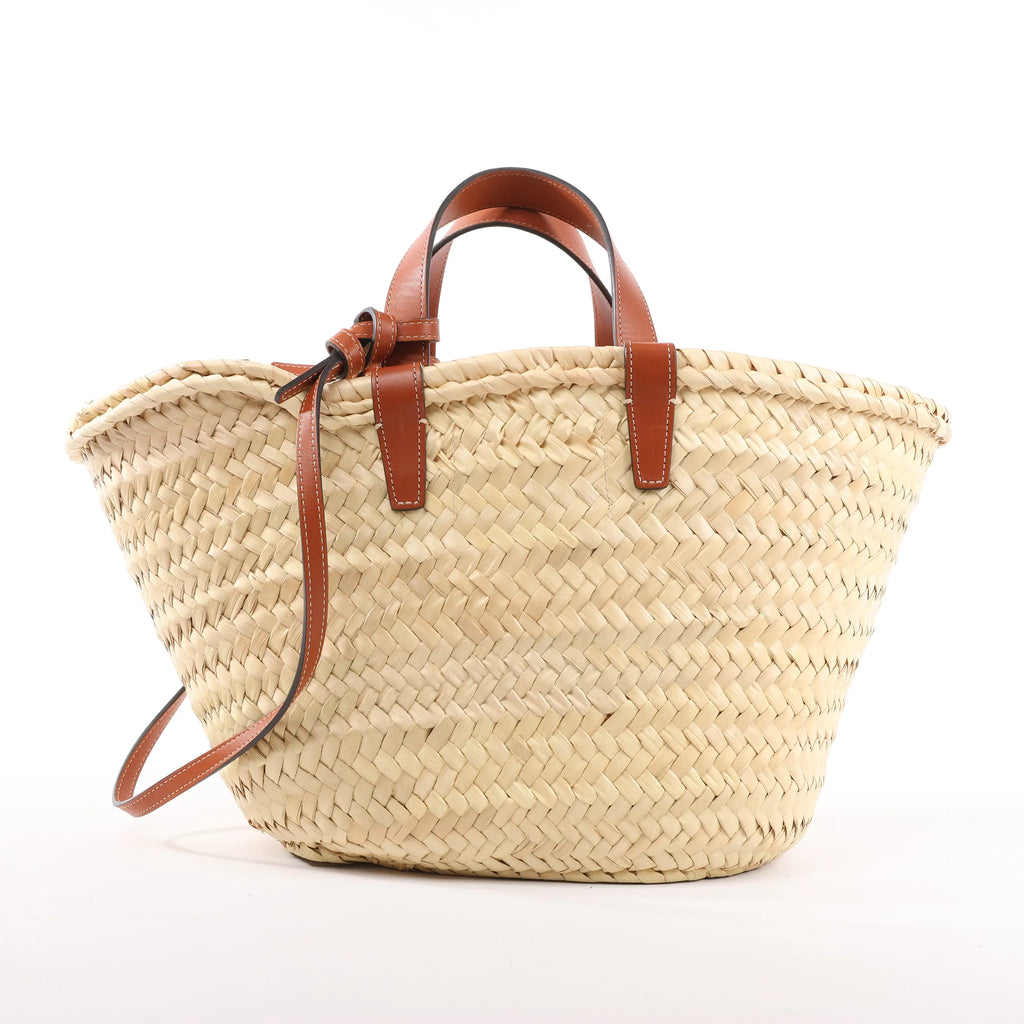 Celine Triomphe Straws x Leather 2Way Handbag Beige x Brown