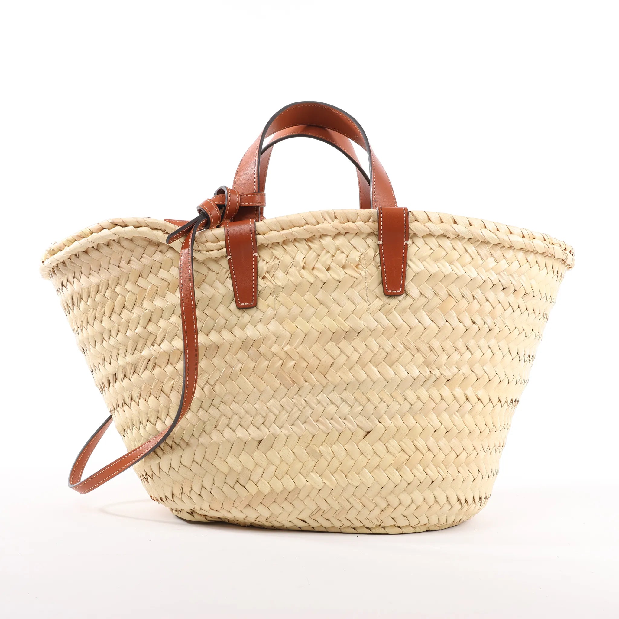 Celine Triomphe Straws x Leather 2Way Handbag Beige x Brown