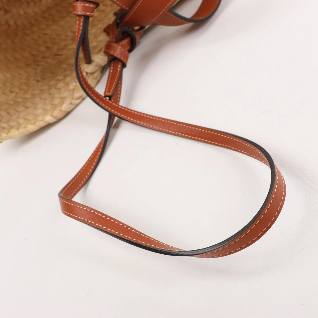 Celine Triomphe Straws x Leather 2Way Handbag Beige x Brown