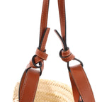 Celine Triomphe Straws x Leather 2Way Handbag Beige x Brown