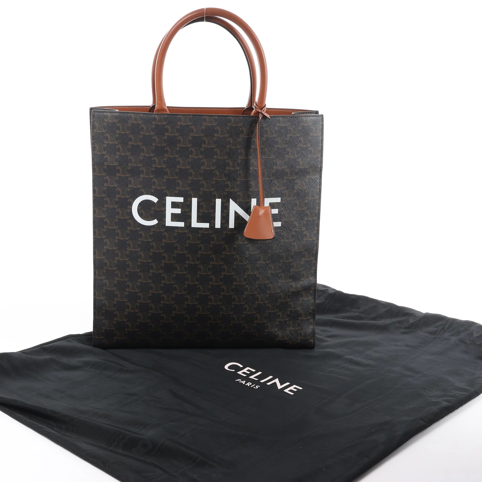Celine Triomphe Vertical Cabas Large PVC x Leather Handbag in Black x Brown