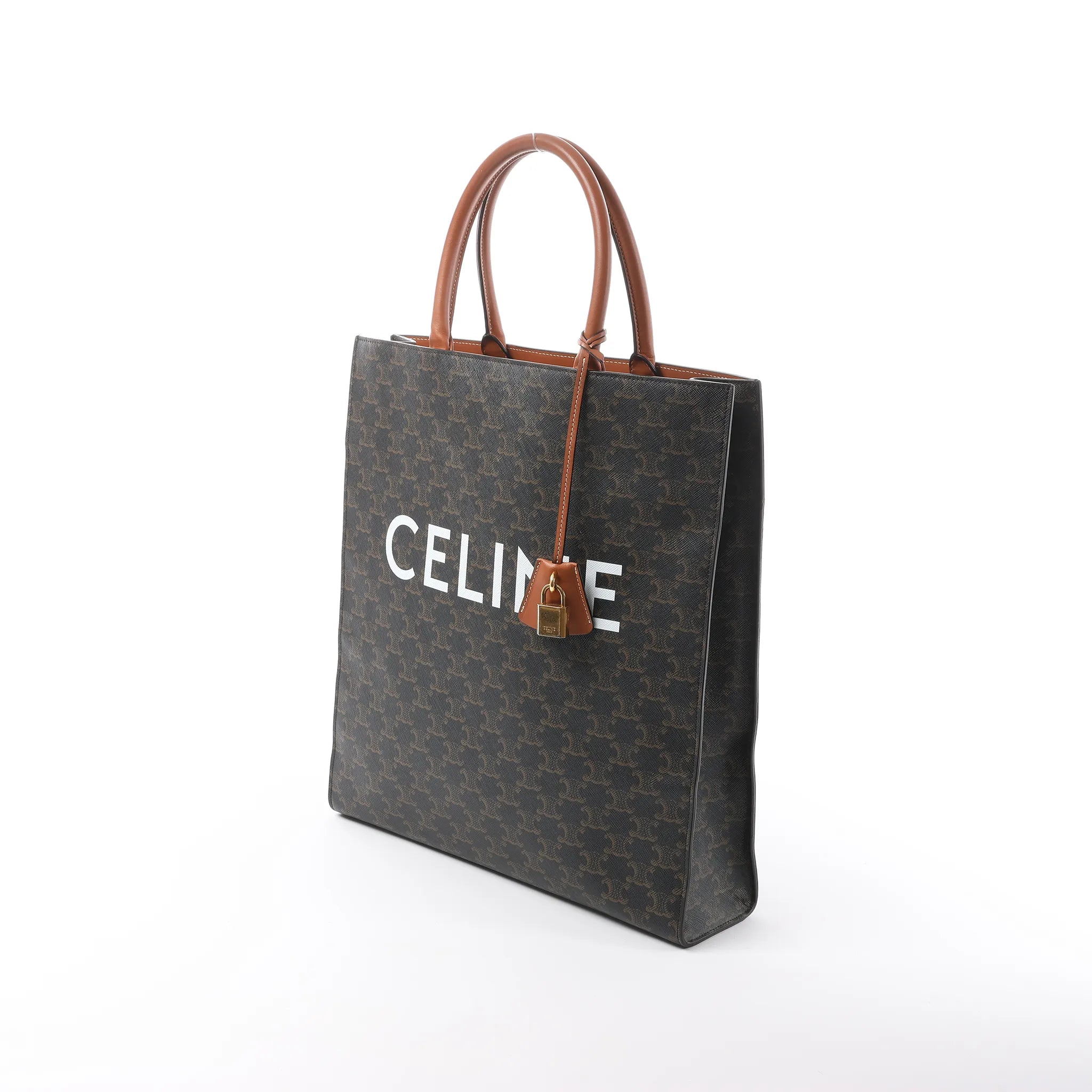 Celine Triomphe Vertical Cabas Large PVC x Leather Handbag in Black x Brown