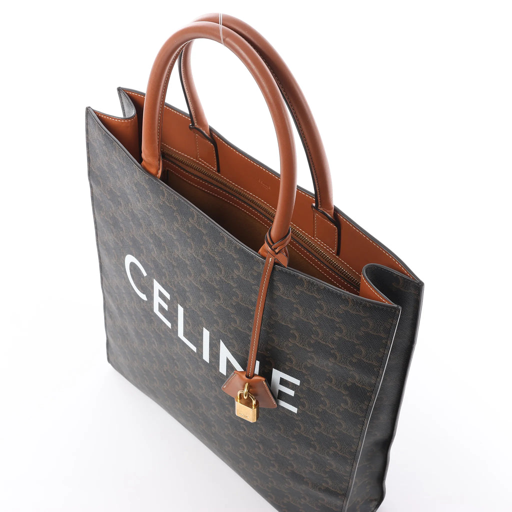 Celine Triomphe Vertical Cabas Large PVC x Leather Handbag in Black x Brown