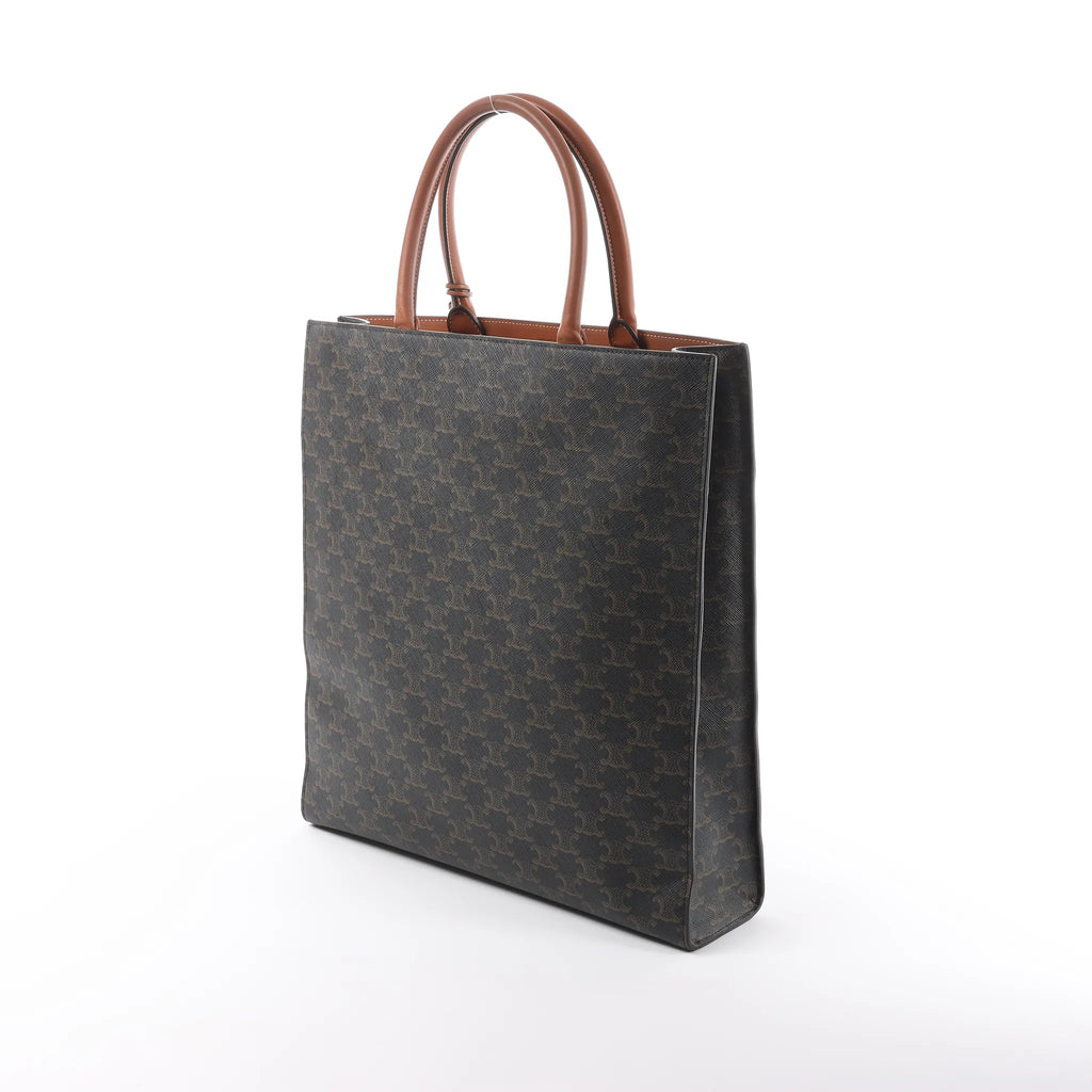 Celine Triomphe Vertical Cabas Large PVC x Leather Handbag in Black x Brown