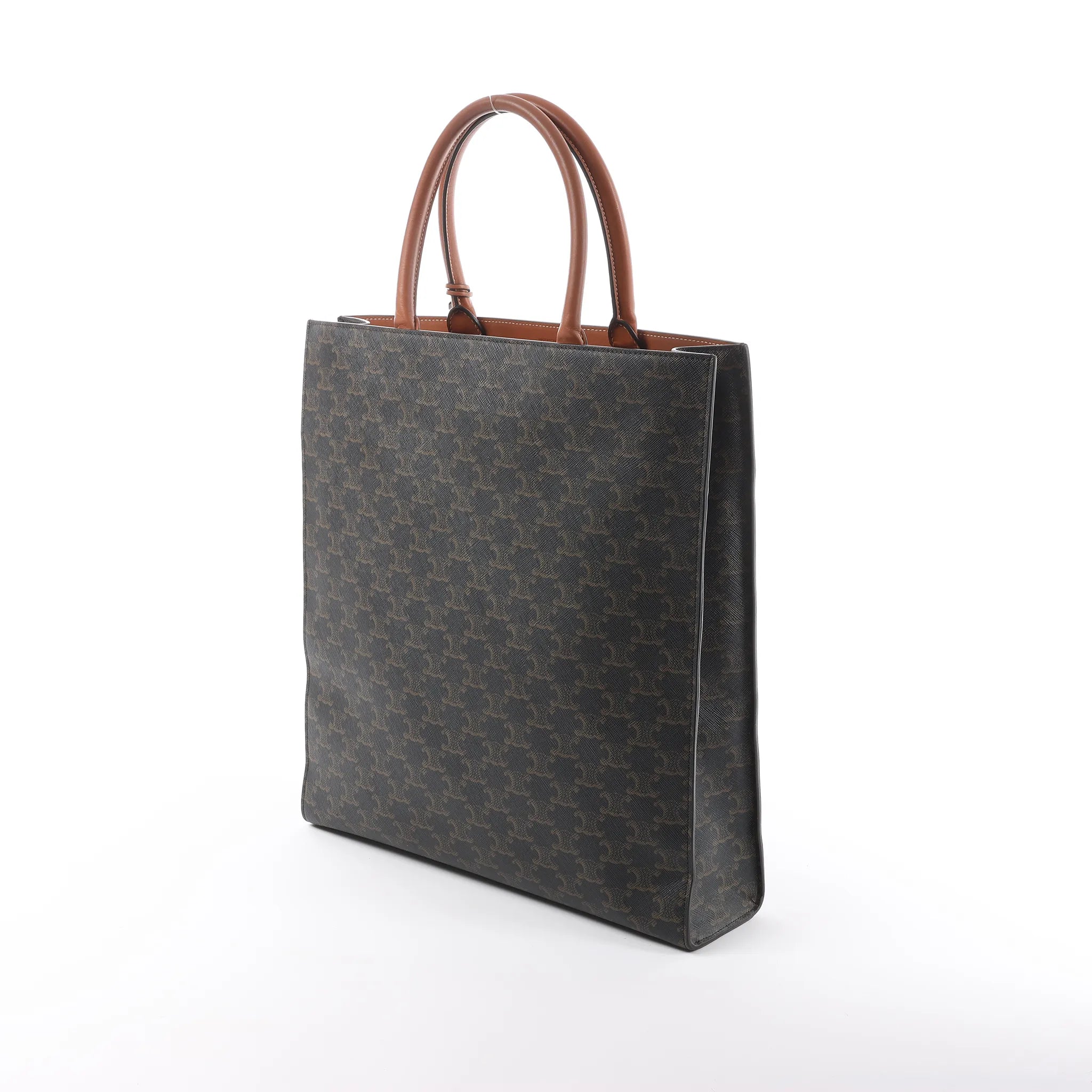 Celine Triomphe Vertical Cabas Large PVC x Leather Handbag in Black x Brown