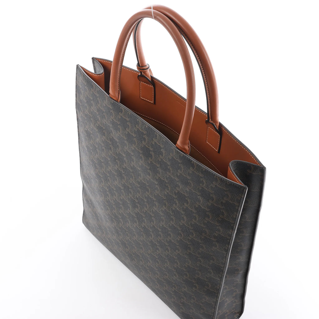 Celine Triomphe Vertical Cabas Large PVC x Leather Handbag in Black x Brown