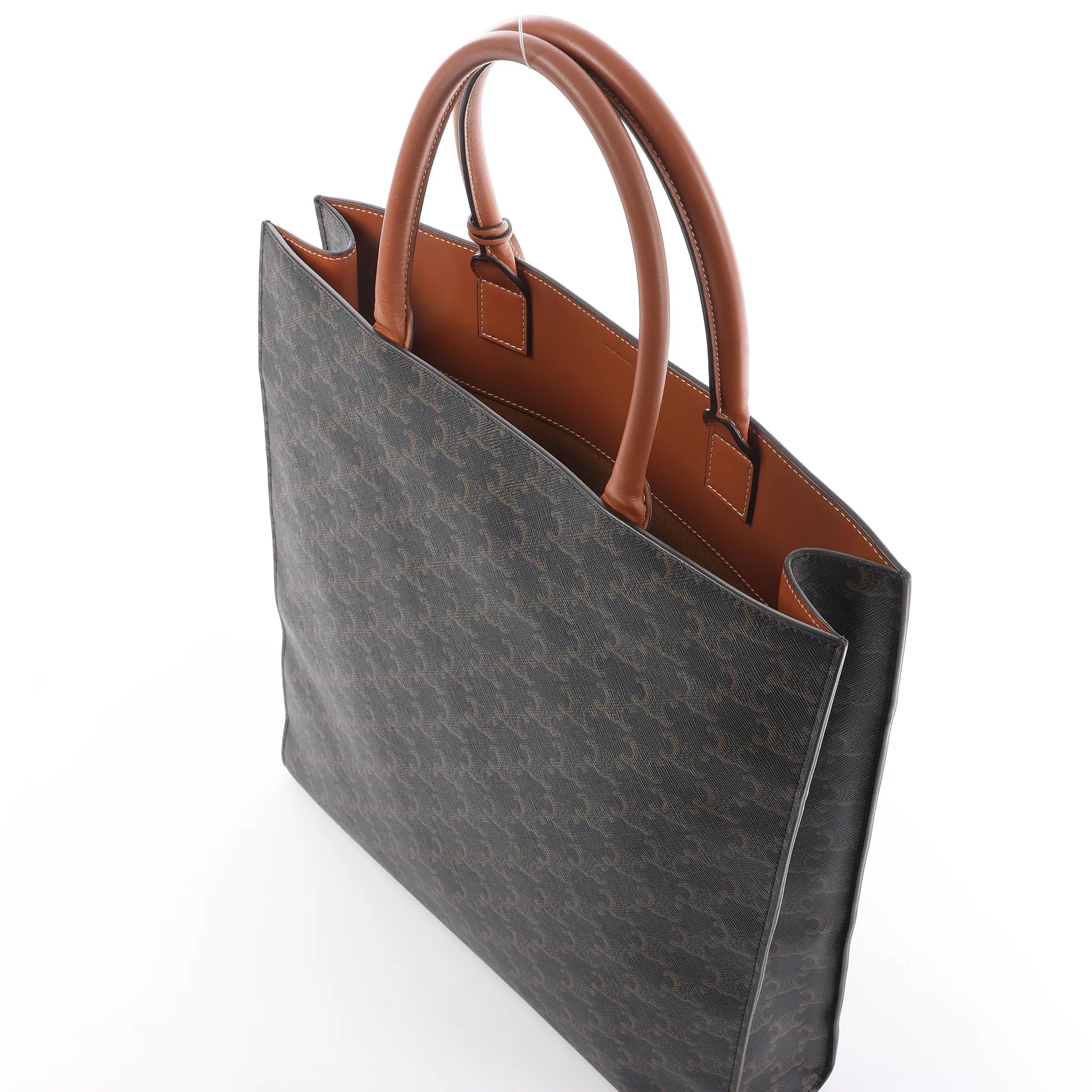 Celine Triomphe Vertical Cabas Large PVC x Leather Handbag in Black x Brown