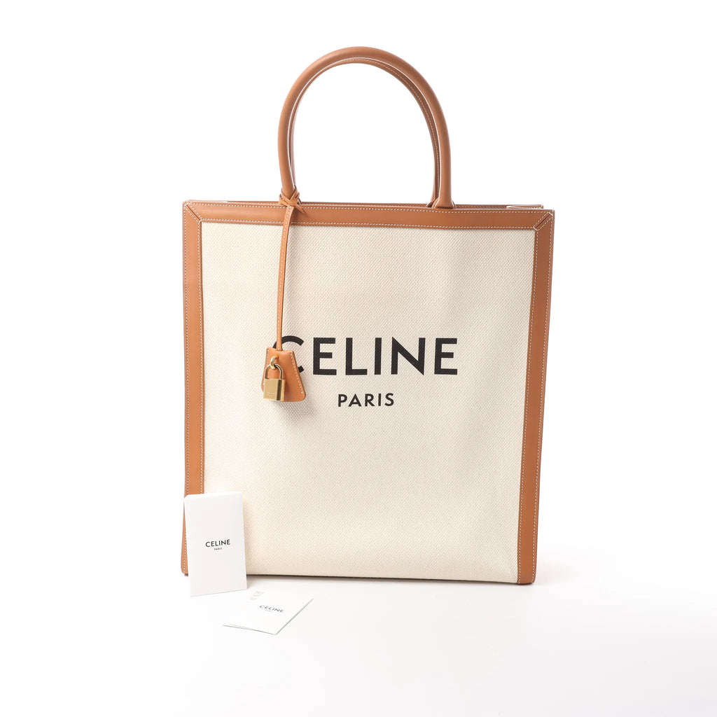 Celine Vertical Cabas Large Canvas x Leather Handbag in Beige