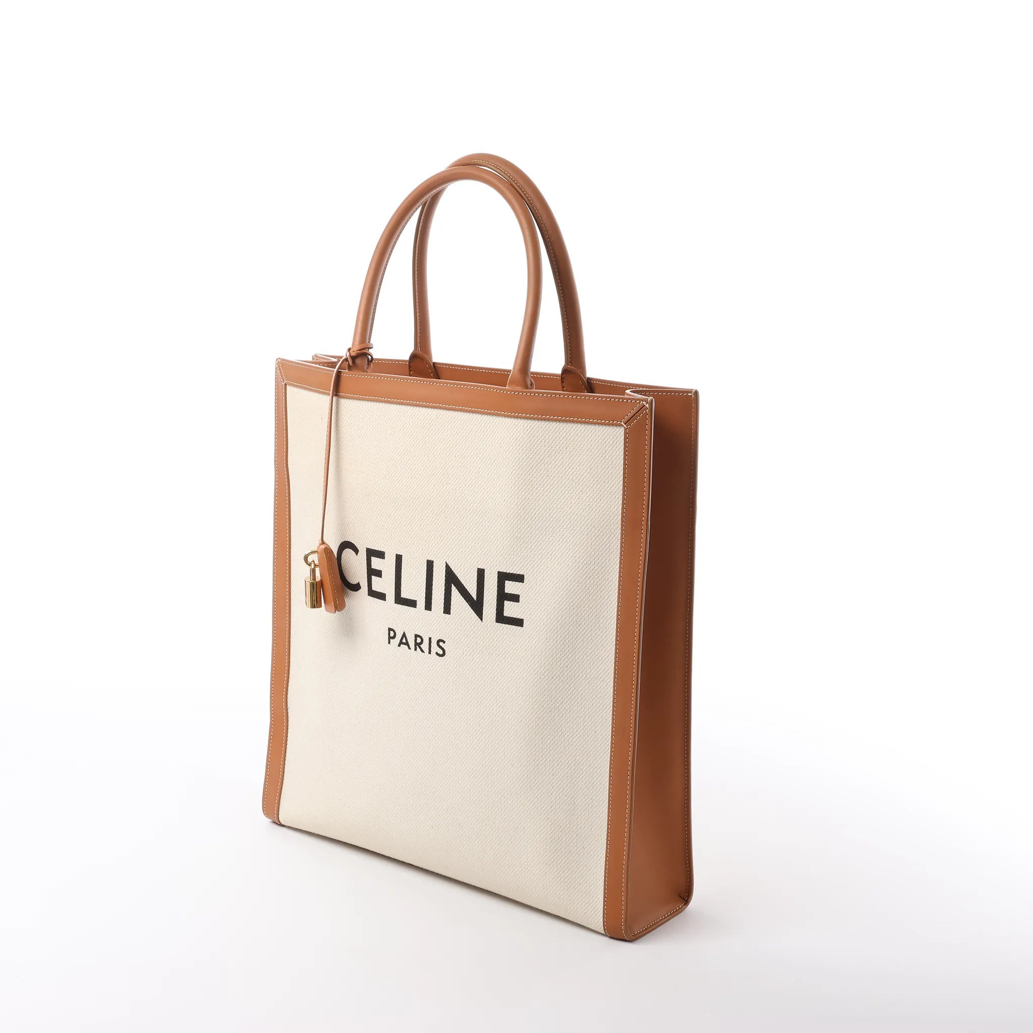 Celine Vertical Cabas Large Canvas x Leather Handbag in Beige