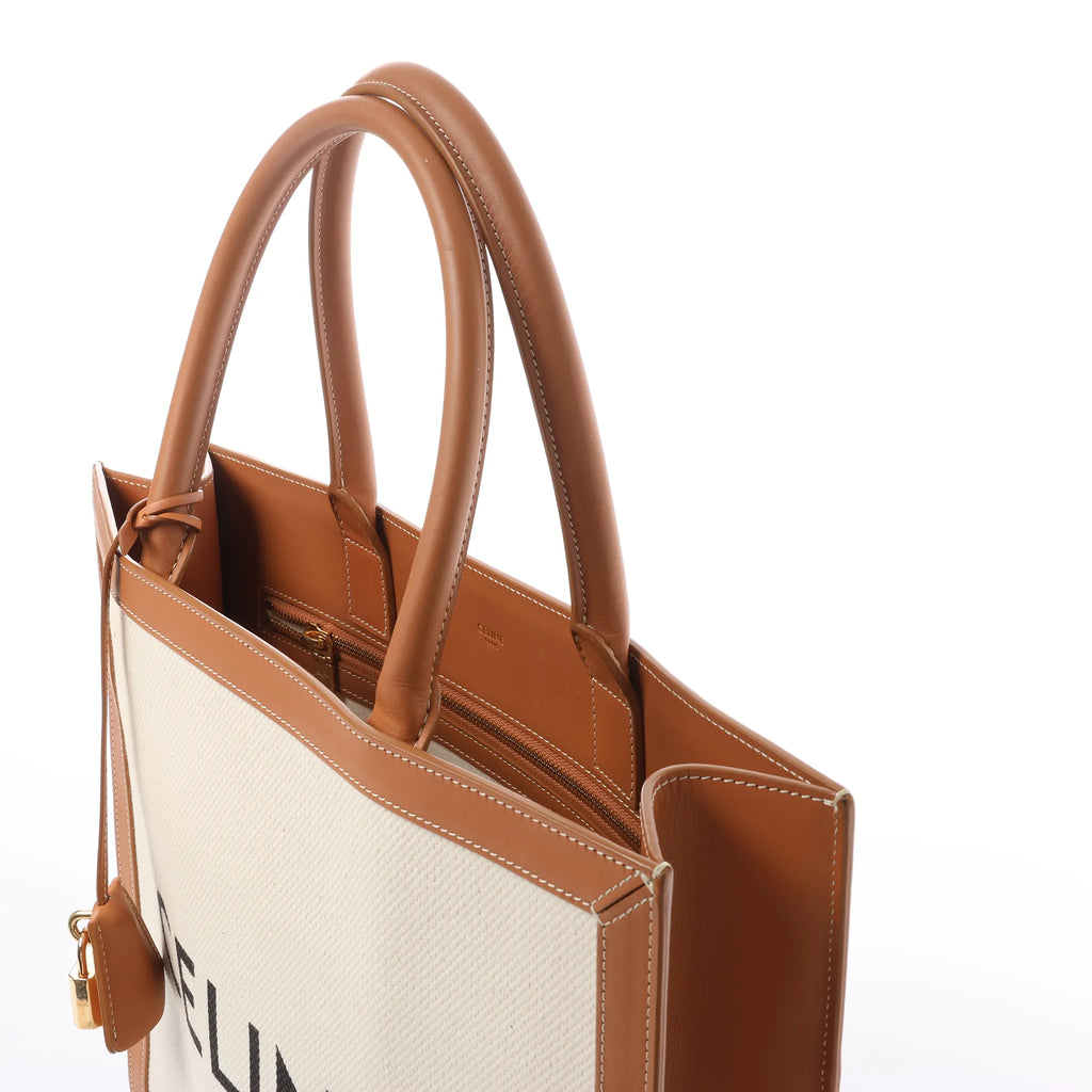 Celine Vertical Cabas Large Canvas x Leather Handbag in Beige
