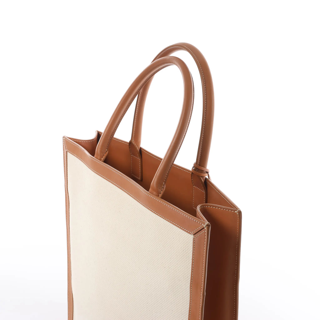 Celine Vertical Cabas Large Canvas x Leather Handbag in Beige
