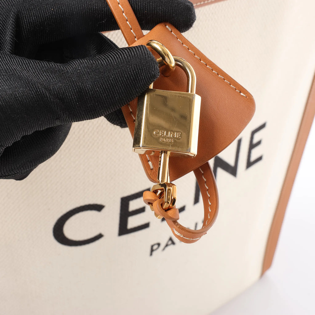 Celine Vertical Cabas Large Canvas x Leather Handbag in Beige