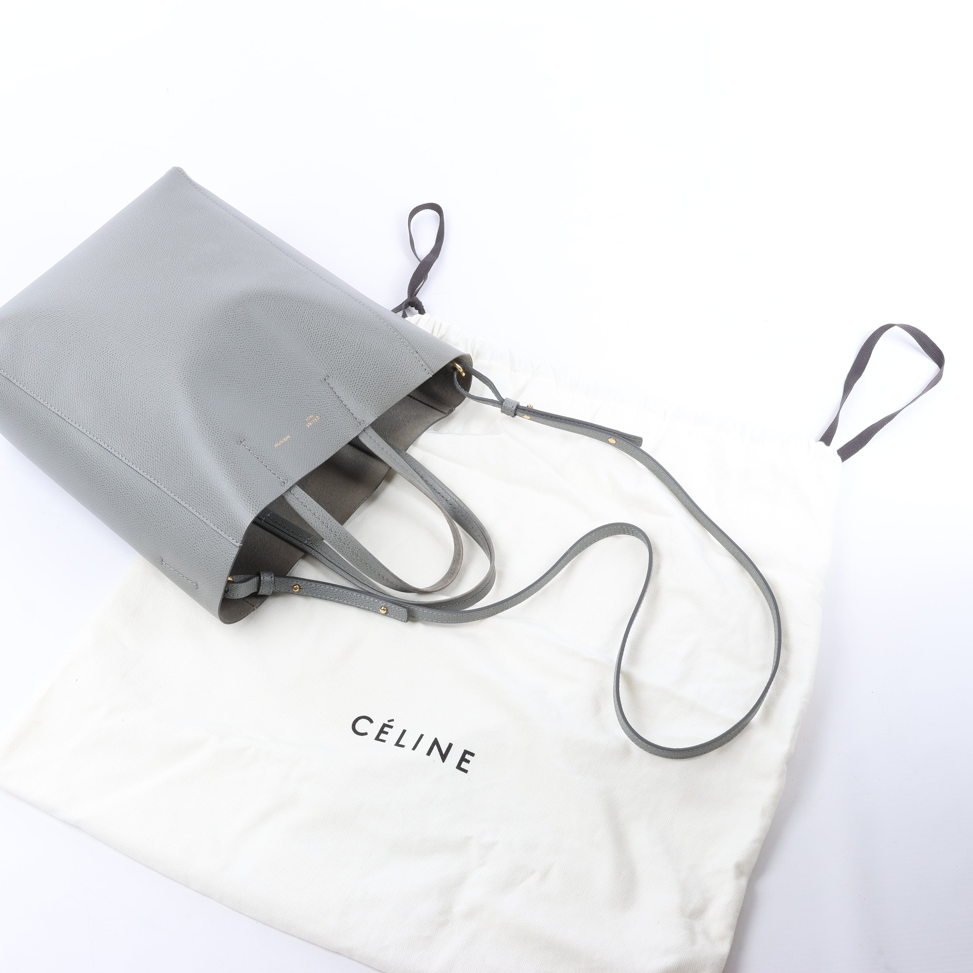 CELINE Cabas Vertical Small Leather 2Way Handbag in Gray