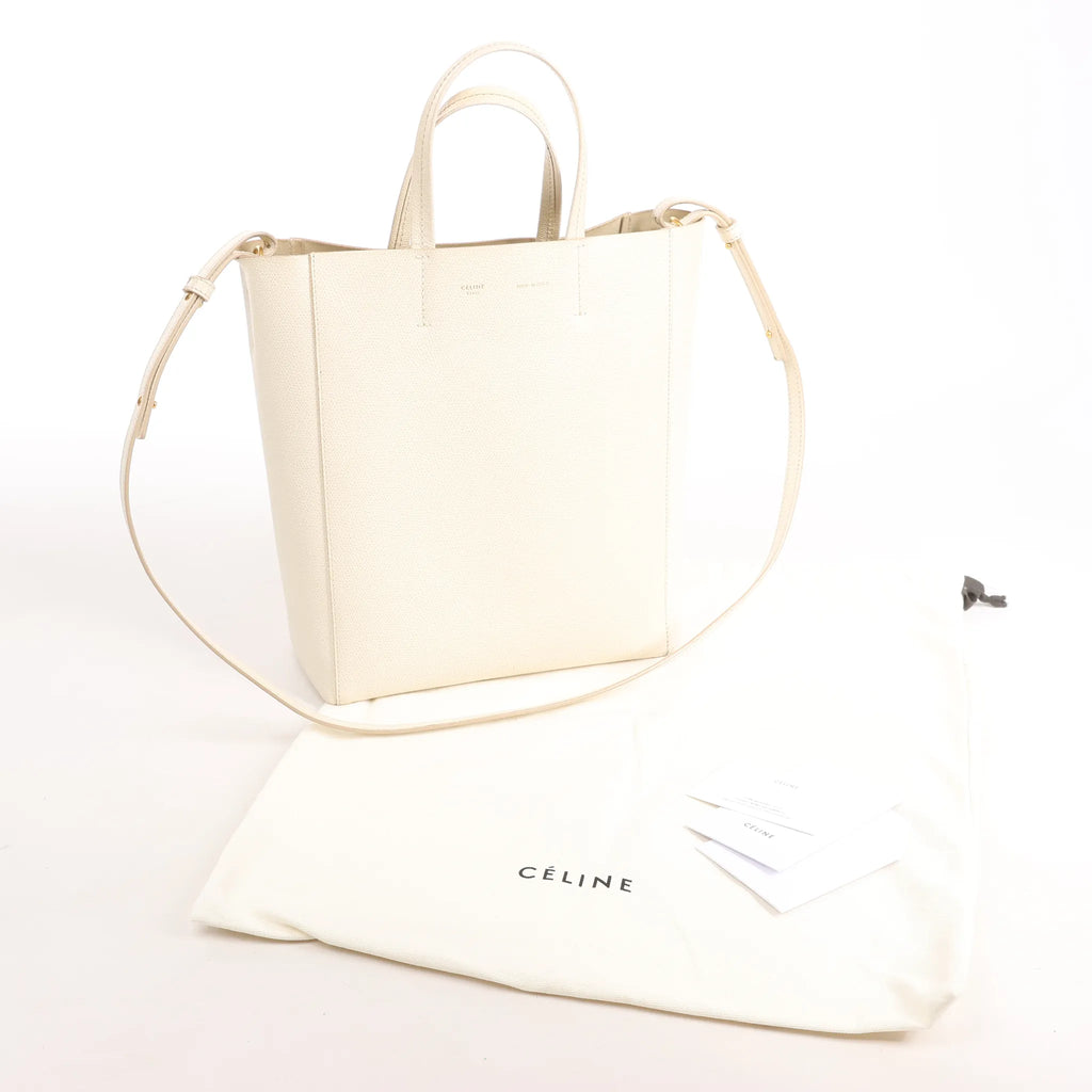 Celine Vertical Cabas Phantom Small Leather 2Way Shoulder Bag in White