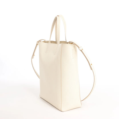 Celine Vertical Cabas Phantom Small Leather 2Way Shoulder Bag in White