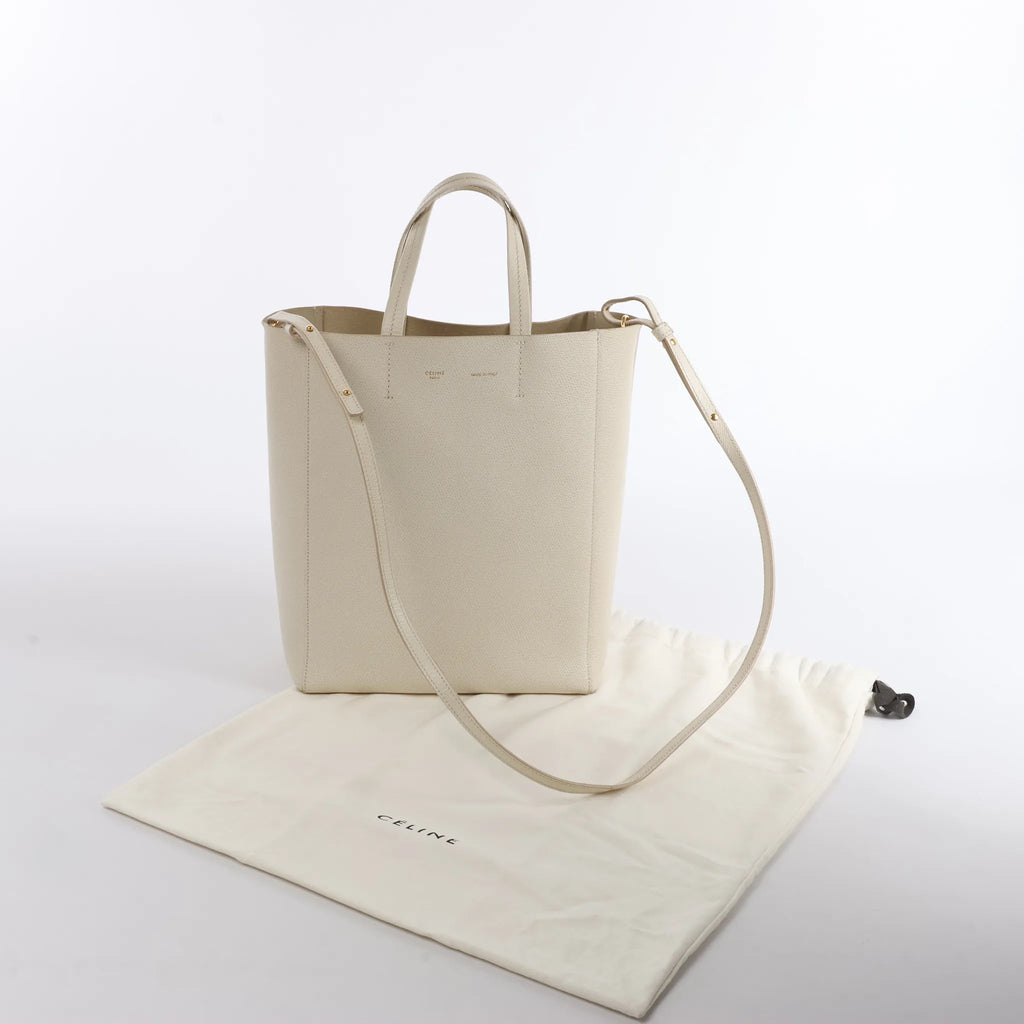 CELINE Cabas Vertical Small Leather 2Way Handbag in White